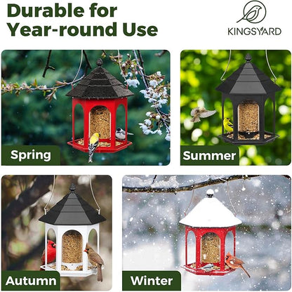 Kingsyard Metal Bird Feeder for Outdoors Hanging, 3 lbs Seed Feeder, Wild Bird Feeders for Garden Cardinal Finch Bluebird, Easy to Fill & Clean, Black