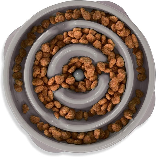 Outward Hound Medium Slow Feeder Bowl, Puzzle Maze for Fast Eaters, Small to Medium Dogs, Helps Prevent Bloat & Aid Digestion, Holds 2 Cups Wet or Dry Food, Non-Slip, Made Without BPA, Gray