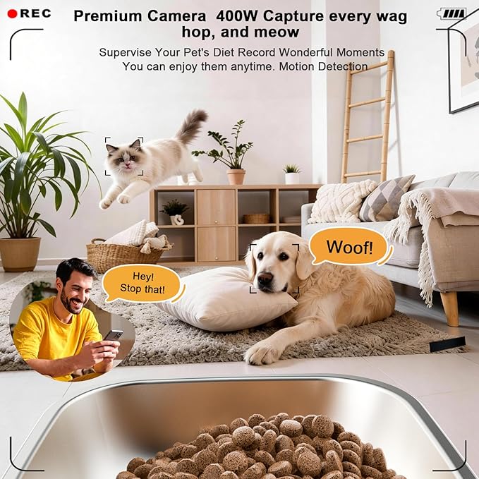 PGID Automatic Cat Feeder with 400W Camera,2.4G Auto Dog Feeder w Night Vision,Pet Feeder w2-Way Audio,Timed Cat Feeders for Dry Food,Dogs Food Dispenser w APP Control 5L