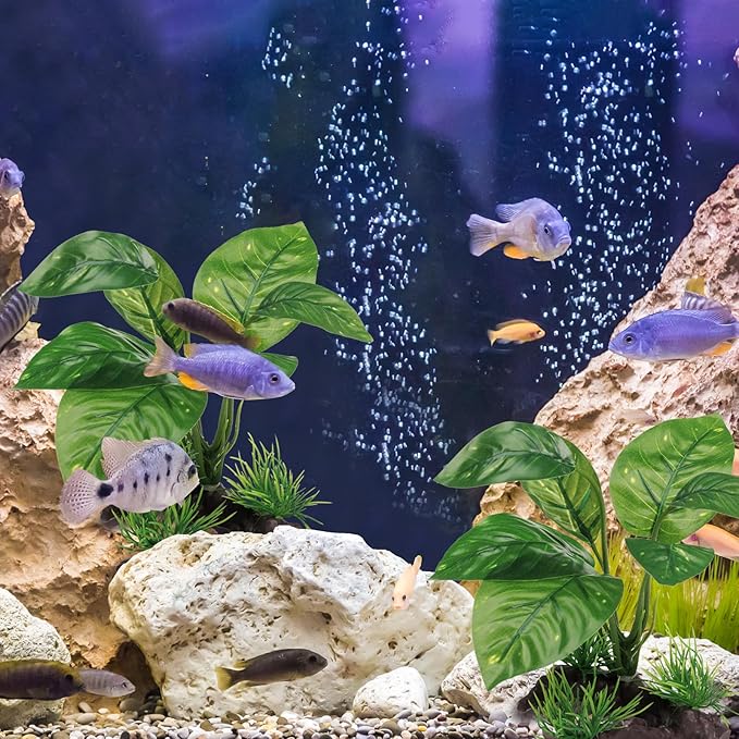 Moonorange Reptile Artificial Plants, Terrarium Plants Decorations Supplies, Aquarium Fish Tank Plant, Amphibian Habitat Hideout Tank Accessories (M Set-4pcs/F)