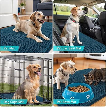 OLANLY Dog Door Mat for Muddy Paws 40x32, Absorbs Moisture and Dirt, Absorbent Non-Slip Washable Doormat, Quick Dry Chenille Mud Mat, Entry Indoor Entryway Carpet for Inside Floor, Atlantic Blue