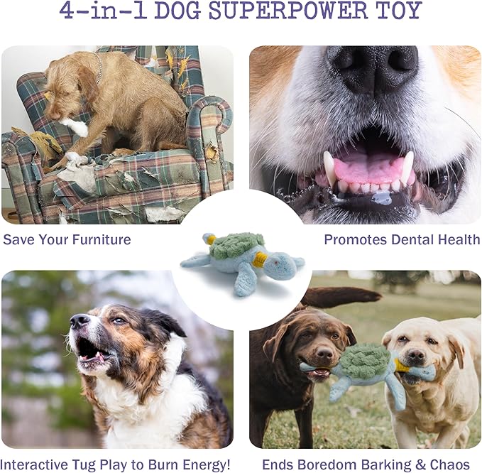 Fuzzwoof Squeaky Dog Toy, New 2025 Turtle Tug of War Crinkle Dog Toy, Tough Large Breed Interactive Stuffed Toy Trianing Fun to Keep Them Busy