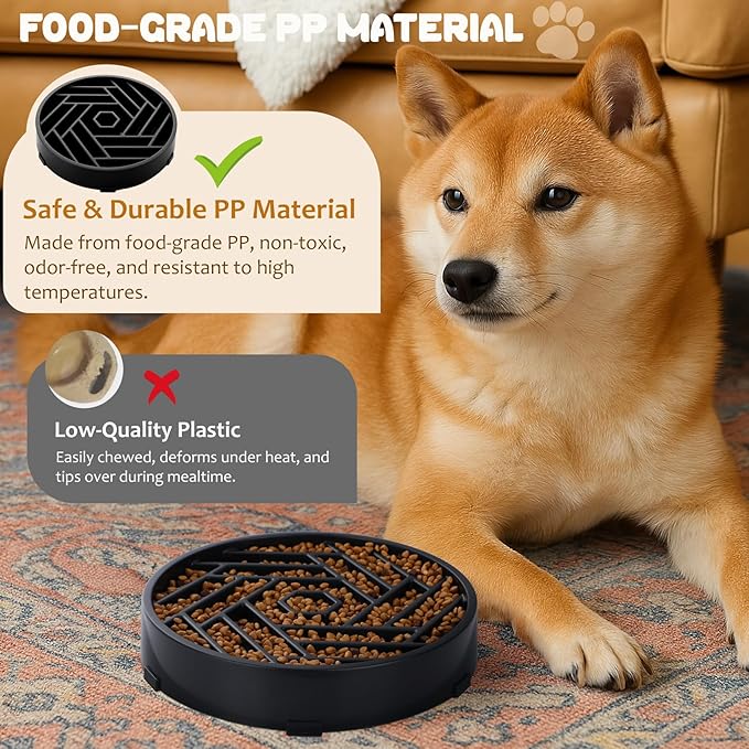 WHIPPY Slow Feeder Dog Bowl, Puzzle Maze Design to Slow Down Eating, 3-Cup Capacity, Anti-Gulping Food Bowl for Medium & Large Dogs,Black