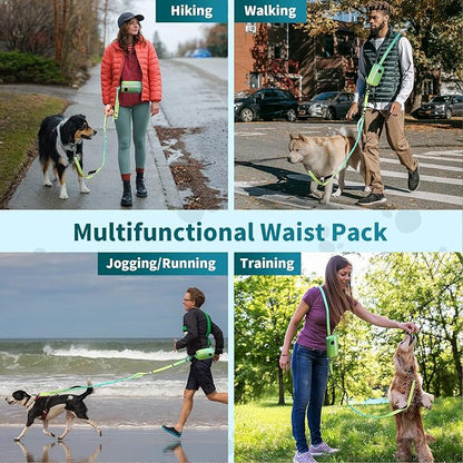 Hands Free Dog Leash with Removable Zipper Pouch, Dual Padded Handles and Durable Bungee for Walking, Jogging and Running-Your Dog (Large, 35-140 lbs-Cyan