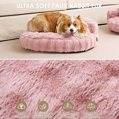 EHEYCIGA Small Dog Bed and Cat Couch - Fluffy Faux Rabbit Fur Pet Sofa with Washable Removable Cover, Waterproof and Non-Slip, 26 Inch, Pink