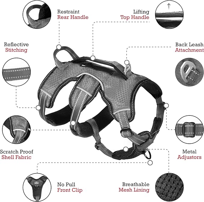 Tuff Pupper Escape Proof No Escape Dog Harness | 5 Point Adjustable Fit Harness for Dogs | Padded Dog Harnesses | Handle Dog Lift Harnesses