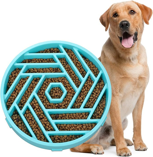 WHIPPY Slow Feeder Dog Bowl, Puzzle Maze Design to Slow Down Eating, 3-Cup Capacity, Anti-Gulping Food Bowl for Medium & Large Dogs,Sky Blue
