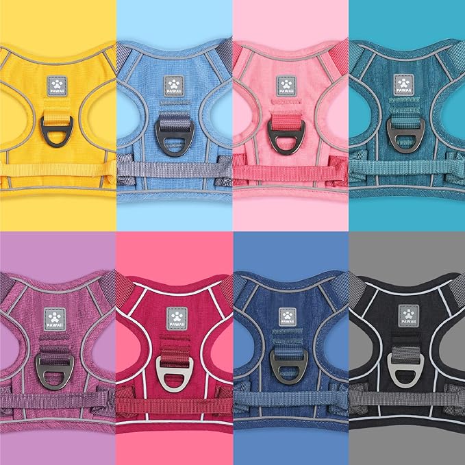 Pawaii No Pull Dog Harness with Pet ID Tag,Reflective Strips No Choke Front O Ring Breathable Mesh Adjustable Soft Padded Pet Vest with Easy Control Handle for Medium Dogs