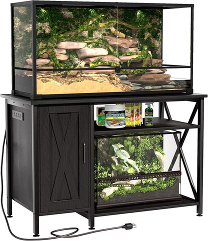 Herture 40-120 Gallon Reptile Tank Stand with Power Outlet, Terrarium Stand with Storage Cabinet, 48" X 24" Tabletop, Reptile Terrarium,Turtle Tank Black PG08XYB