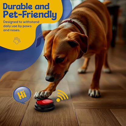 Dog Buttons for Communication with Mat & Clicker – 30s Recordable Dog Buttons Talk, Talking Buttons for Dogs, Gift for Dog Owners with Training Guide, Custom Stickers, and Clear Sound (6-Pack)