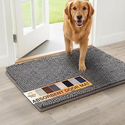 Neater Pets Chenille Dog Door Mat 24” x 17” – Super Absorbent & Quick-Dry Muddy Paws Doormat for Trapping Dirt, Water, Mud - Non-Slip & Machine Washable Pet Rugs for Entryway, Indoor Mud Mats Charcoal