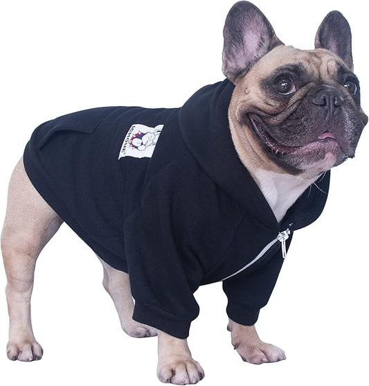 iChoue Pug Clothes Hoodies for Dogs Puppy French Bulldog Frenchie English Boston Terrier Bully Pitbull Sweatshirt Sweater Clothing Cold Weather Winter Coats - Black/Small