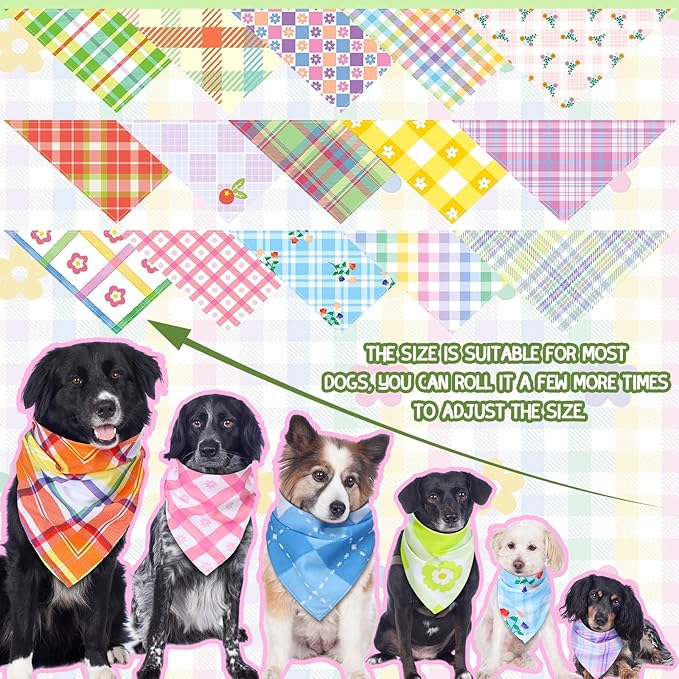 100 Pcs Spring Dog Bandanas Bulk Pet Bibs Colorful Triangle Scarf Pet Bandanas for Medium Large Dogs Spring Summer Birthday Costume Decoration