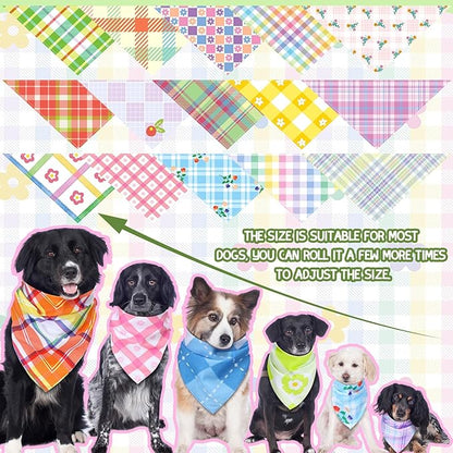 Huhumy 150 Pcs Spring Dog Bandanas Bulk Pet Bibs Colorful Triangle Scarf Pet Bandanas for Medium Large Dogs Spring Summer Birthday Costume Decoration