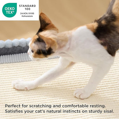 Bedsure Large Cat Beds for Indoor Cats - Extra Wide Cat House with Scratch Removable Top Sisal Pad for Multi Cats, Foldable Cave Hideaway for Entertainment, 23.6x15.9x12.6inches, Grey