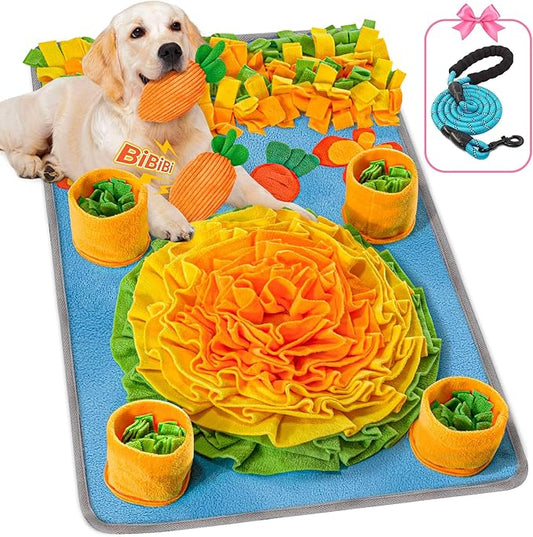 Snuffle Mat for Dogs 32''X20'' for Large Dogs with Dog Leash, Nosework Interactive Sniffing Mat for Cats Rabbits, Slow Feeding Mat for Foraging and Stress Relief (Blue, 32"x20")