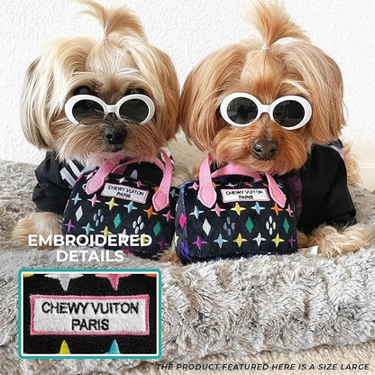 Haute Diggity Dog Black Monogram Chewy Vuiton Handbag, Plush Designer Dog Toys with Interactive Squeaker, Stimulating Pet Enrichment, Machine-Washable & Safe Materials for All Breeds, Size Large
