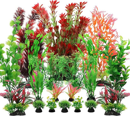 PietyPet Fish Tank Accessories Aquarium Decorations Plants, 20pcs Fish Tank Decorations Plant, Fish Tank Decor, Aquarium Decor Plastic Plants, Small to Large