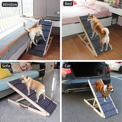 ZJSF Dog Ramp for Bed,Foldable Wooden Portable Non-Slip Dog Ramp for Couch,Small to Large Pet Ramp for Cars,Stairs with High Traction Mat,6 Adjustable Height from 13.5" to 30",Supports up to 230lbs