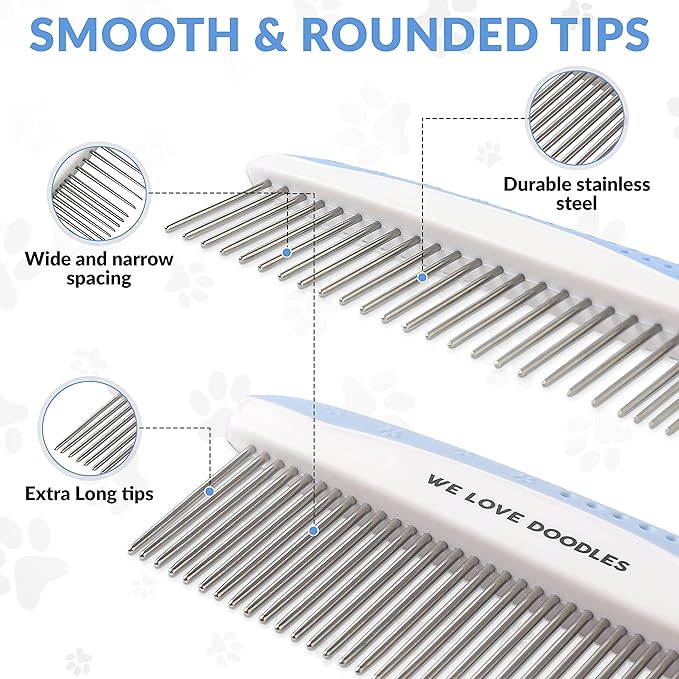 Metal Dog Comb, Dog Combs for Grooming Matting, Doodle Brush, Dematting Comb for Dogs, Dog Grooming Tools, Metal Pet Comb, Detangler Brush, Dematting Tools For Dogs, 2 Pack