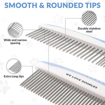 Metal Dog Comb, Dog Combs for Grooming Matting, Doodle Brush, Dematting Comb for Dogs, Dog Grooming Tools, Metal Pet Comb, Detangler Brush, Dematting Tools For Dogs, 2 Pack