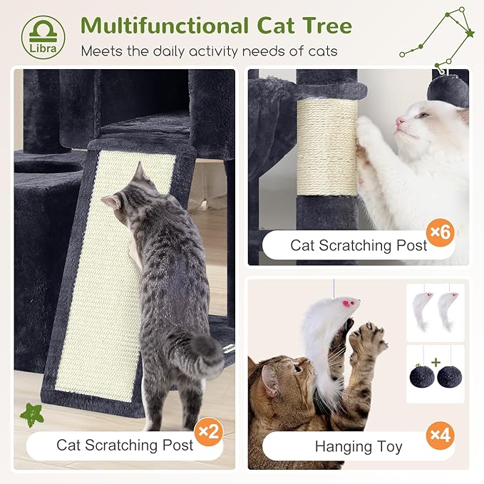 Globlazer Heavy Duty Cat Tree 78 inch Sturdy Cat Tower for 20lbs Large Adult Cats, Symmetrical Aesthetic Big Cat Tree with Extra Large Platform, 2 Scratching Boards, Z78, Dark Grey