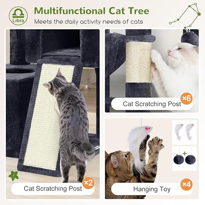 Globlazer Heavy Duty Cat Tree 78 inch Sturdy Cat Tower for 20lbs Large Adult Cats, Symmetrical Aesthetic Big Cat Tree with Extra Large Platform, 2 Scratching Boards, Z78, Dark Grey