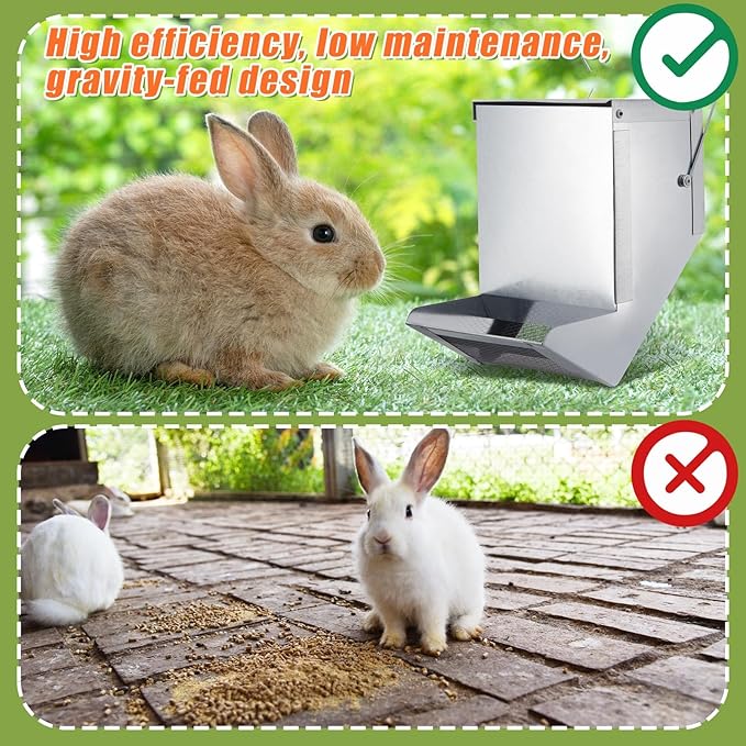 Maxcheck 4 Pcs Rabbit Feeder for Cages Small Animal Food Dispenser with Lid Metal Rabbit Feeders Outside for Guinea Pig(4.7 Inches,Silver)