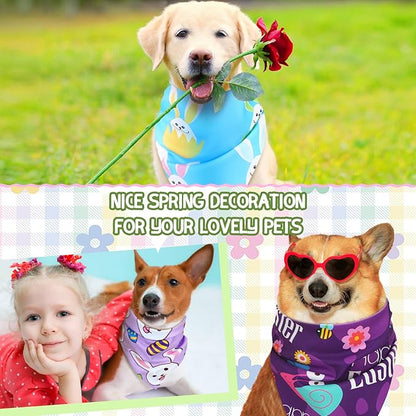 100 Pcs Easter Dog Bandanas Bulk Pet Bibs Colorful Triangle Scarf Pet Bandanas for Medium Large Dogs Easter Festival Spring Summer Birthday Costume Decor