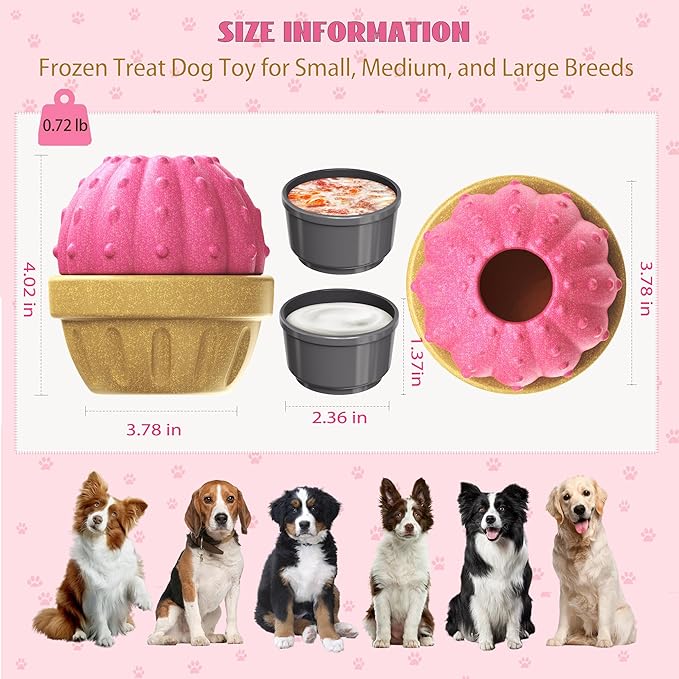 Frozen Treat Dispensing Dog Toy for Aggressive Chewers, Indestructible Chew Toys, Slow Puzzle Feeder for Small Medium Large Breed to Keep Them Busy, Reduces Anxiety, Easy to Clean, Pink