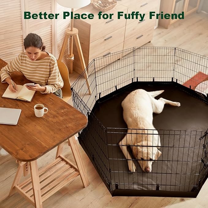 PJYuCien Dog Playpen - Metal Foldable Dog Exercise Pen, Pet Fence Puppy Crate Kennel Indoor Outdoor with 8 Panels 30”H & Bottom Pad for Small Medium Pets