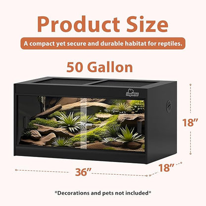 50 Gallon PVC Reptile Enclosure, RepWild 36"x18"x18" Terrarium/Tank with Heavy-Duty Screen Top, Glass Sliding Doors & Lock for Bearded Dragons, Ball Python, Geckos, Lizards