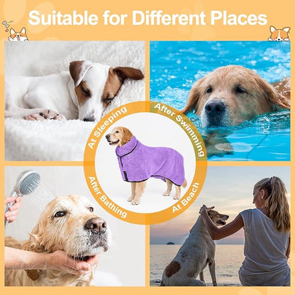 Bienbee Dog Bathrobe, Quick Drying Super Absorbent Dog Robes for After Bath, Warm Keeping Dogs Towel, Dogs Bath Supplies, Light Purple L