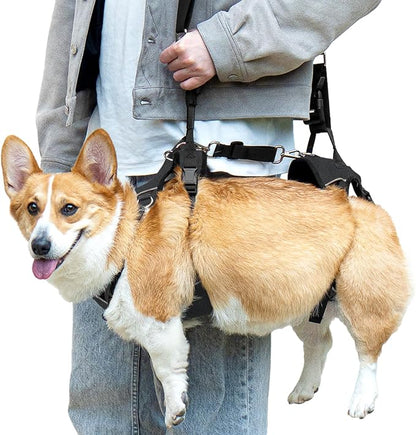 Dog Lift Harness, Dog Lift Sling Carrier with Handle & Shoulder Sling, Support Harness for Rear Back Legs Helps,Disabled,Arthritis,Joint Injuries,Paralysis Up Stairs（Black,Medium）