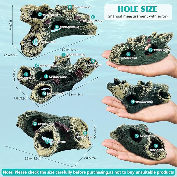 Tfwadmx Decaying Trunk Aquarium Ornament, Betta Fish Hideout Caves - Small Resin Aquarium Decoration Log with Holes for 20 Gallon Fish Tank