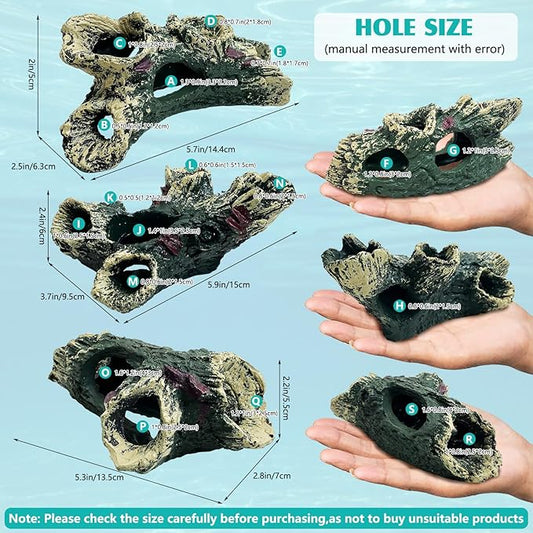 Tfwadmx Decaying Trunk Aquarium Ornament, Betta Fish Hideout Caves - Small Resin Aquarium Decoration Log with Holes for 20 Gallon Fish Tank