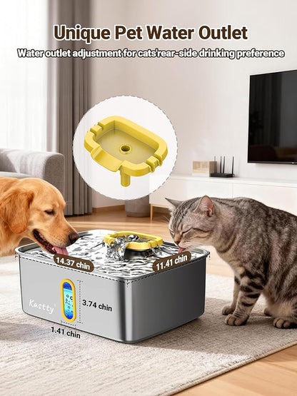 Kastty 15L/3.96 Gal Stainless Steel Dog Water Fountain, Large Capacity Dog Water Bowl Dispenser Quiet LED Light Triple Filtration Cat Water Fountain,Pet Water Fountain Easy Clean Yellow FS78