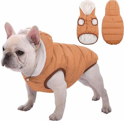 Windproof Waterproof Dog Coat Fleece & Cotton Lined Warm Jacket, Cold Weather Pet Apparel Clothes Vest for Small to XXL Dogs, Khaki
