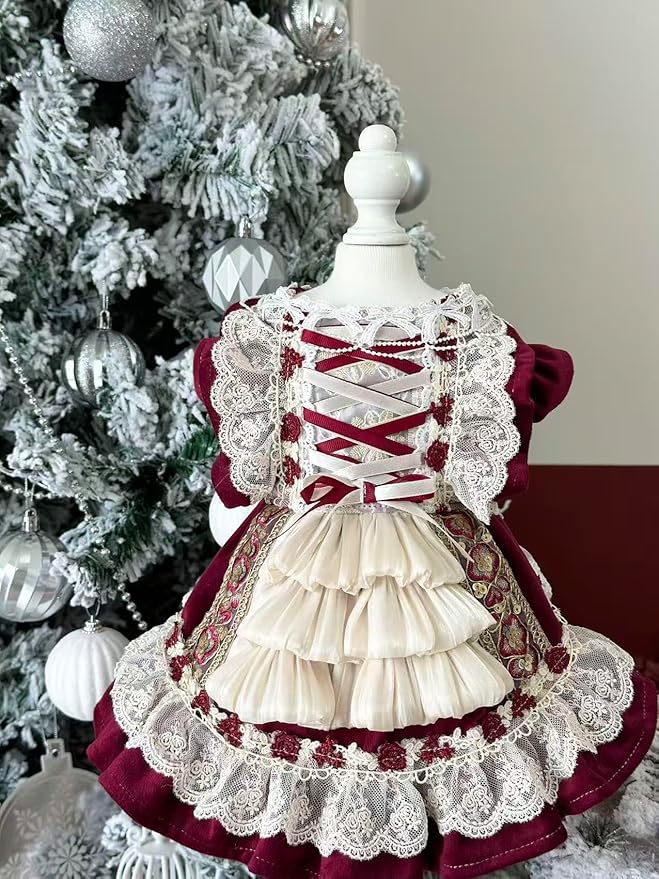 Fashion Sweet Puppy Dog Lace Princess Dress for EXTRAL Small and Small Dog B-WineRed XLL