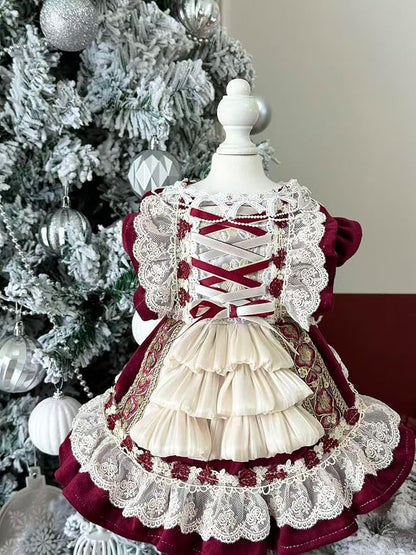 Fashion Sweet Puppy Dog Lace Princess Dress for EXTRAL Small and Small Dog B-WineRed XLL