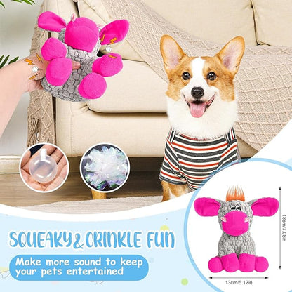Stuffed Dog Squeak Toys, Tough Crinkle Stuffed Animal Squeaky Interactive Toys, Dog Chew Toys for Puppy, Small, Middle, Plush Chew Toys Pink Donkey