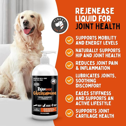 Premium Liquid Glucosamine Hip and Joint Supplement for Dogs - Fast Natural Arthritis Pain Relief and Better Mobility - Extra Strength with Chondroitin MSM and Hyaluronic Acid. Made in USA 16oz.
