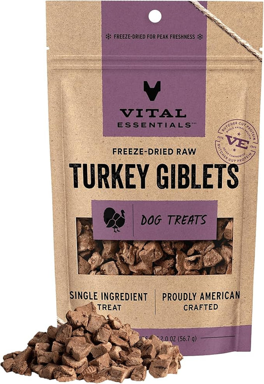 Vital Essentials Single Ingredient Turkey Giblets Dog Treats, 2 oz | Freeze-Dried Raw | Premium Quality High Protein Training Treats | Grain Free, Gluten Free, Filler Free