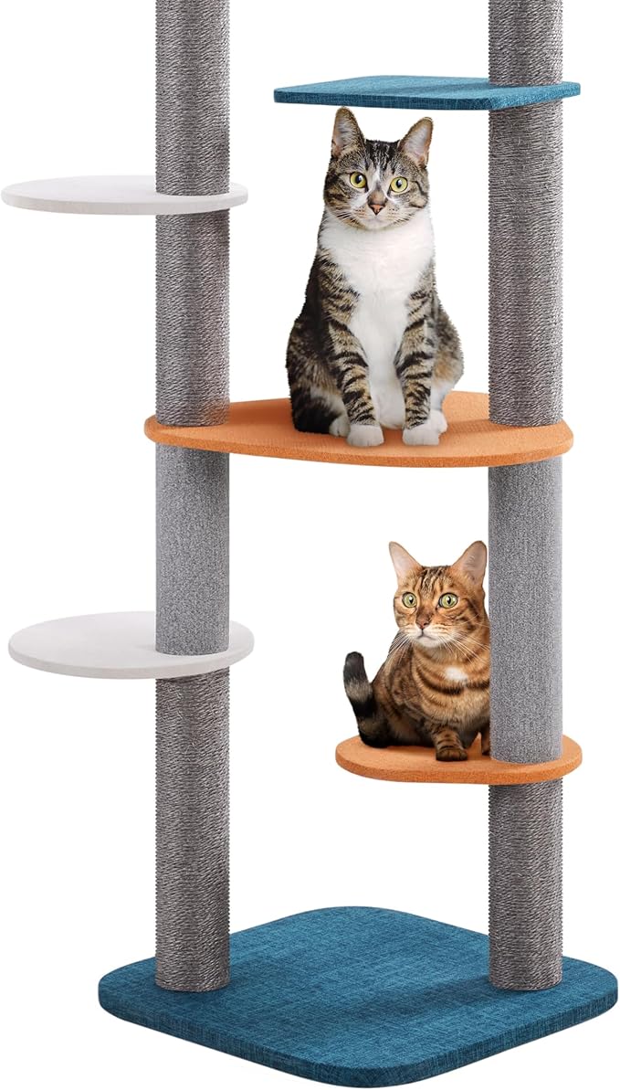 Yaheetech Floor to Ceiling Cat Tree, Cat Climbing Tower with 95-103In Adjustable Height and 6 Scratching Posts, Sturdy Platforms, Multi-Level Window Perches