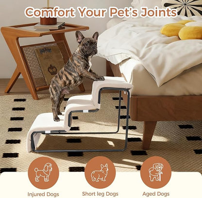 Dog Stairs for Small Dogs and Cats 15.4" H 3-Step Dog Steps for High Bed Couch and Sofa Pet Stairs with Supporting Board Pet Ramp with Non-Slip Bottom Washable Cover