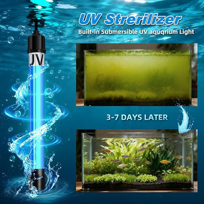 300GPH Aquarium Filter, UV Sterilizer for Aquarium for 45-120 Gallon, Submersible Pump Filter for Green Water Algae Clean, Ultra-Silent Green Killing Machine with Fish Tank & Turtle Tank Deodorization