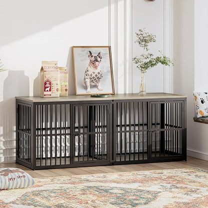 Lyromix 33'' Dog Crate Furniture with 3 Doors,Wooden Crate End Table Heavy Duty Indoor Puppy Cage for Small to Medium Dogs, Multiple Units Can be Combined, Grey