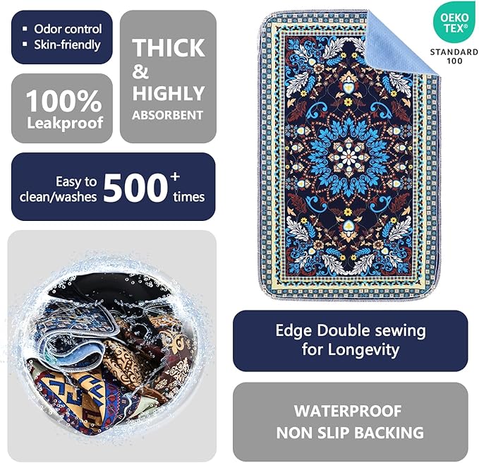 Qeils Washable Pee Pads, Reusable Puppy Pads Super Absorbent Leakproof Dog Training Pads, Non-Slip Wee Wee Pads for Crate, Floor, Potty Pads Feeding Mat Dog Pee 2 Pack 18"x30"