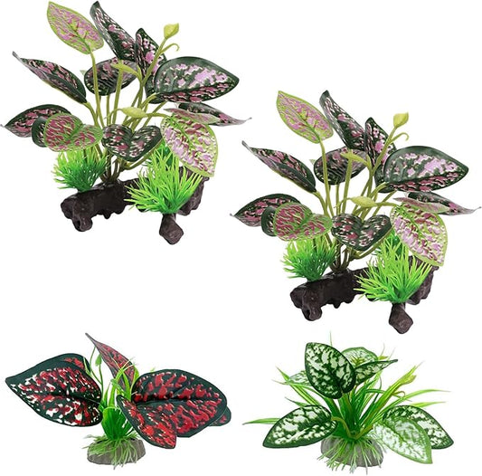 Moonorange Reptile Artificial Plants, Terrarium Plants Decorations Supplies, Aquarium Fish Tank Plant, Amphibian Habitat Hideout Tank Accessories(M Set-4pcs/A)