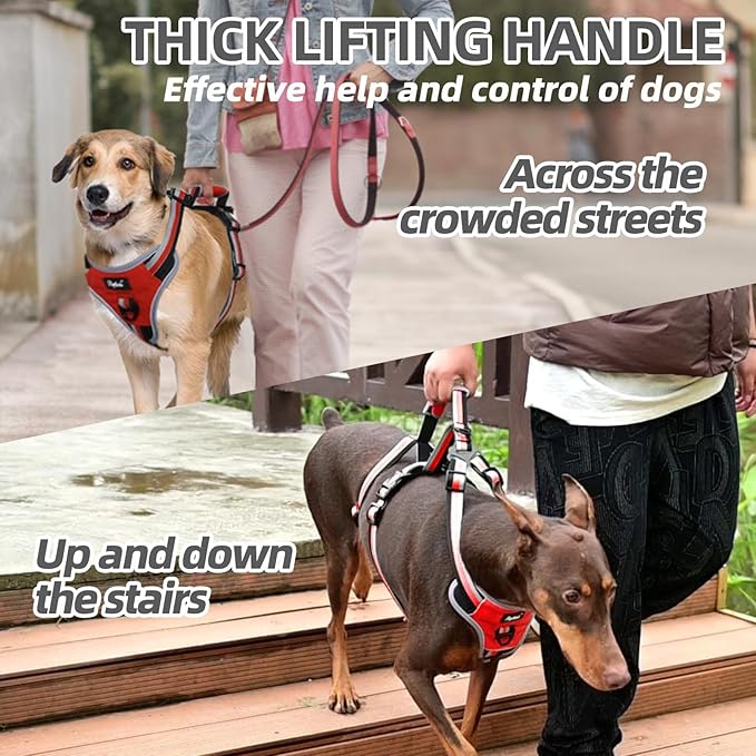 PUPTECK Escape Proof Dog Harness with Padded Handle, No Pull Pet Vest Harness Durable Reflective for Medium Large Dogs Walking Training and Running, Red, L